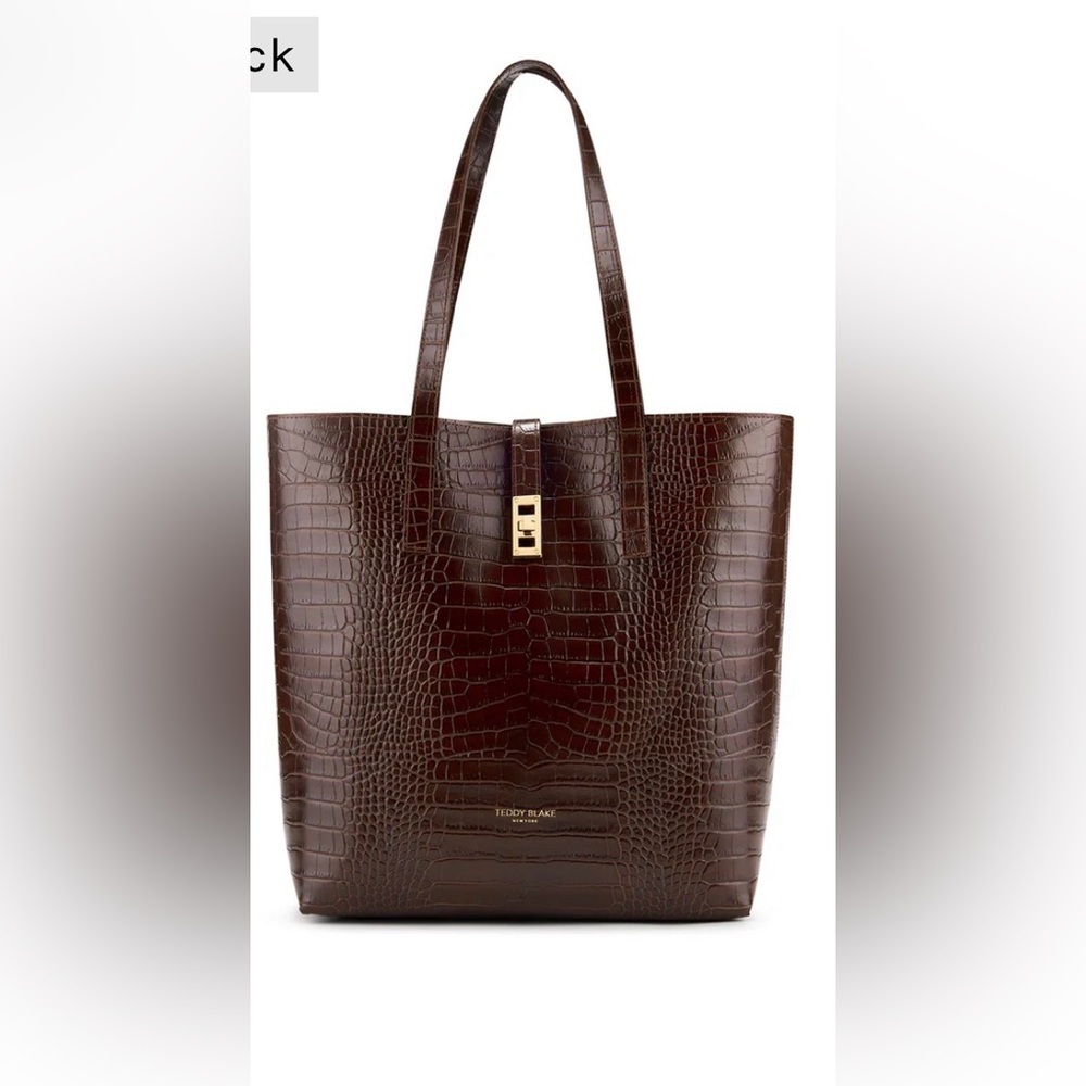 Teddy Blake Brown Croc-Embossed Leather Tote Dark Brown